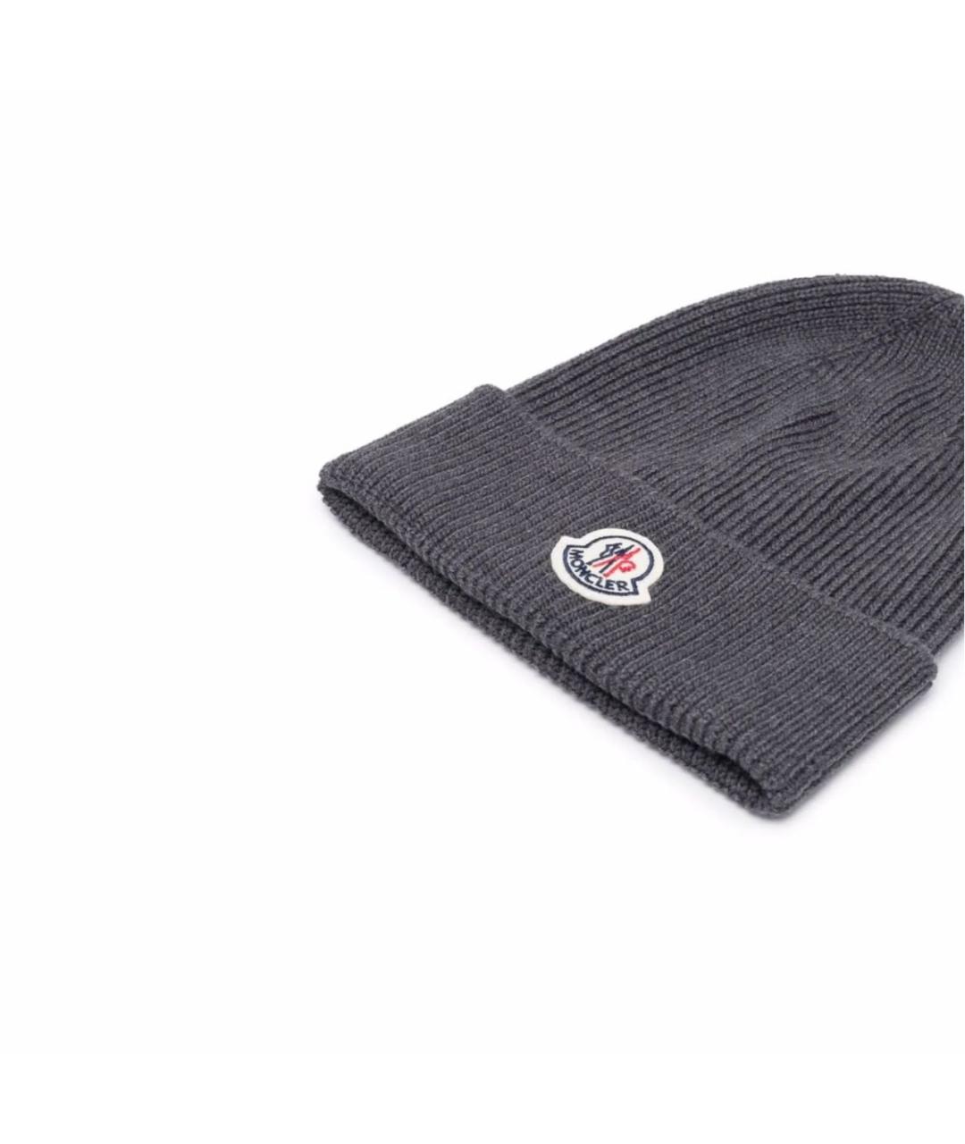 MONCLER Серая шерстяная шапка, фото 2
