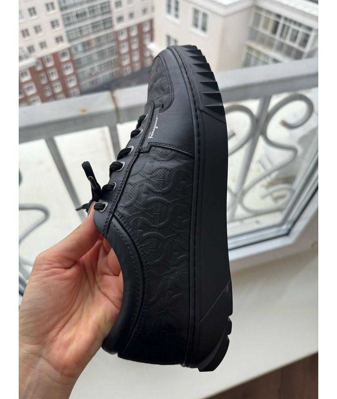 FERRAGAMO Черные кожаные низкие кроссовки / кеды, фото 2