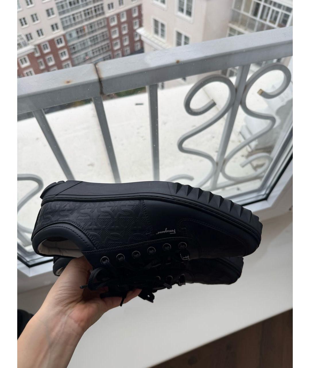 FERRAGAMO Черные кожаные низкие кроссовки / кеды, фото 5