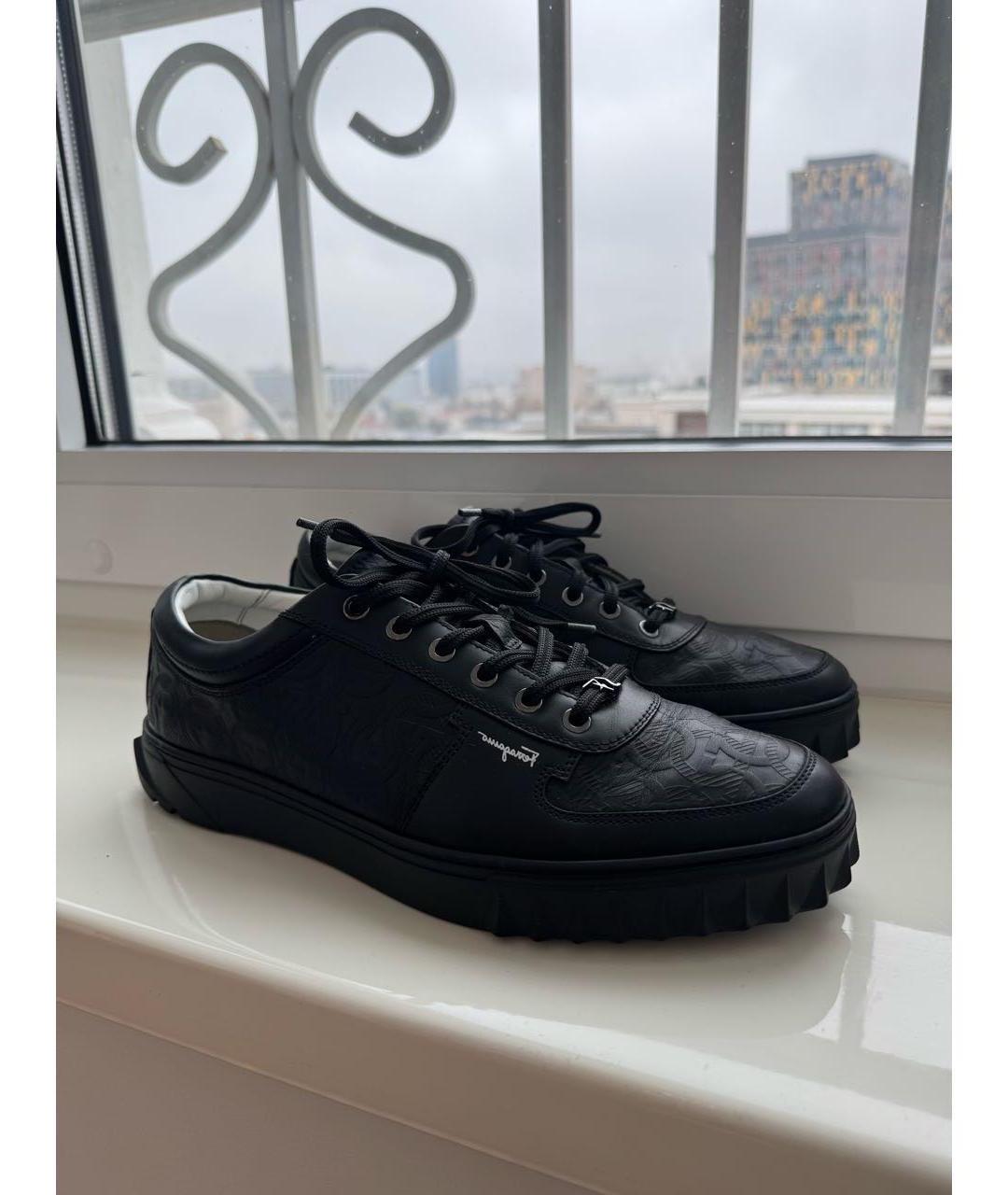 FERRAGAMO Черные кожаные низкие кроссовки / кеды, фото 10