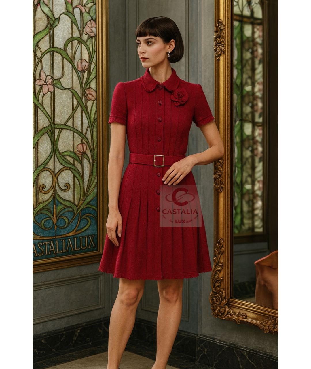 CHANEL Бордовое твидовое коктейльное платье, фото 3