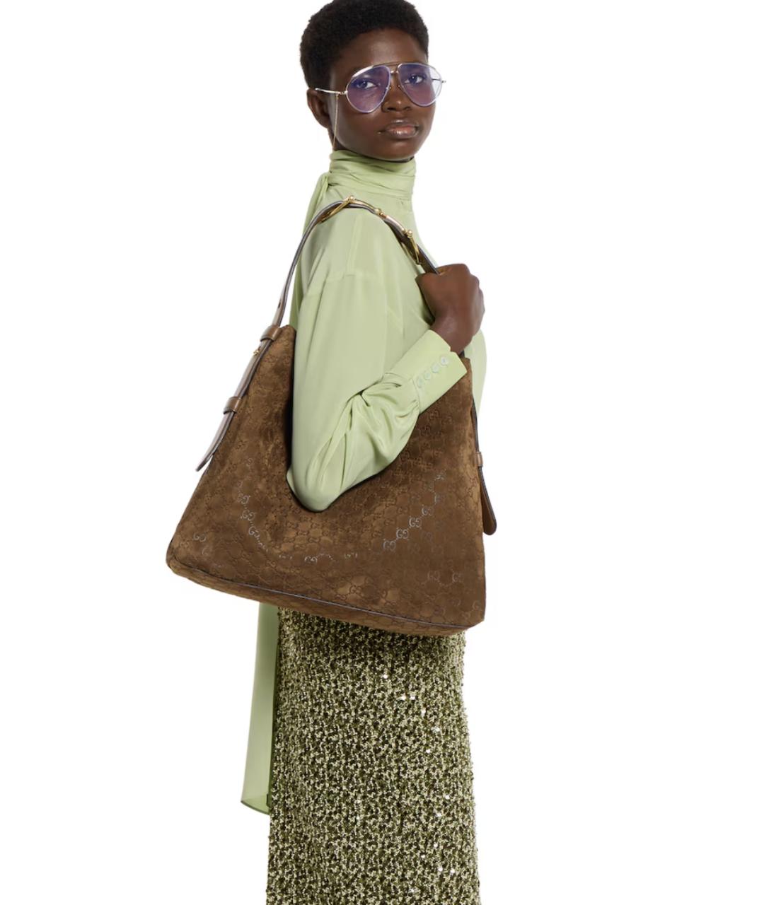 GUCCI Коричневая замшевая сумка тоут, фото 3