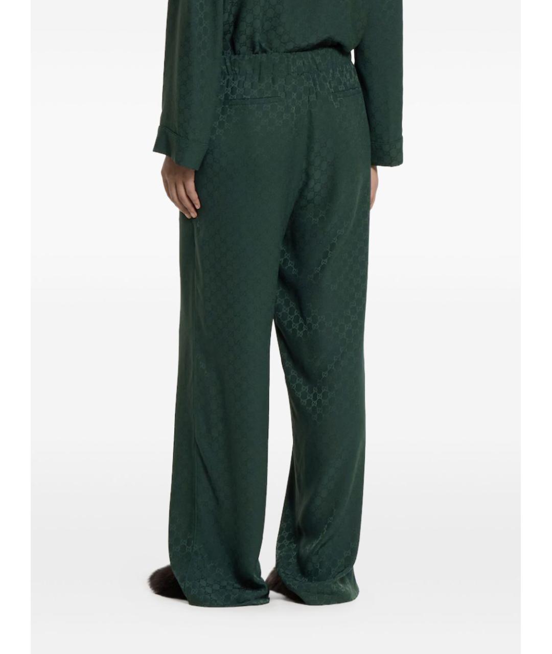 GUCCI Зеленые шелковые прямые брюки, фото 2
