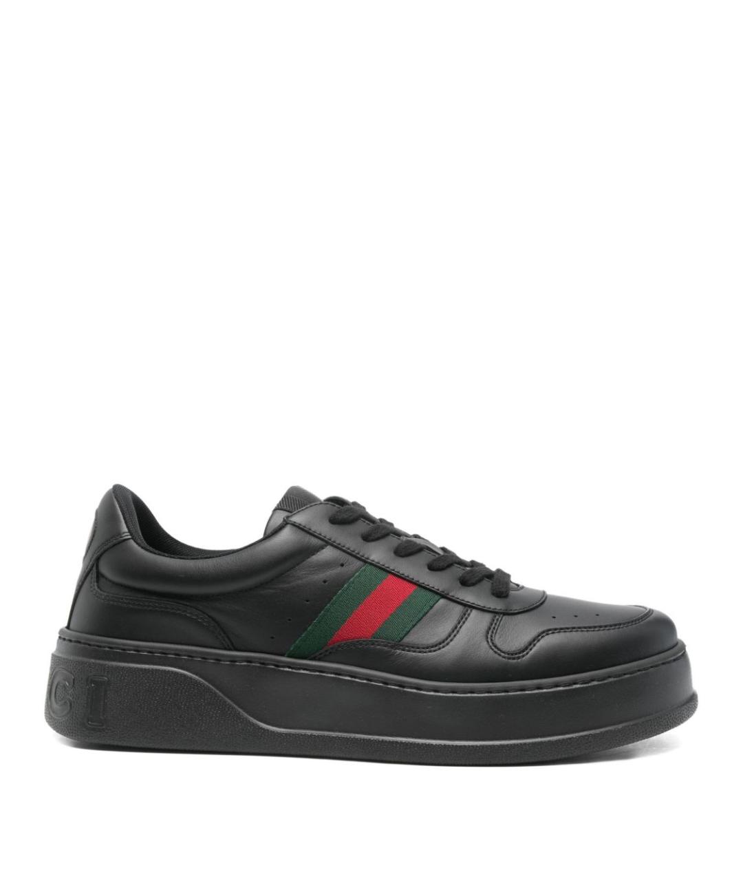 GUCCI Черные кожаные низкие кроссовки / кеды, фото 1