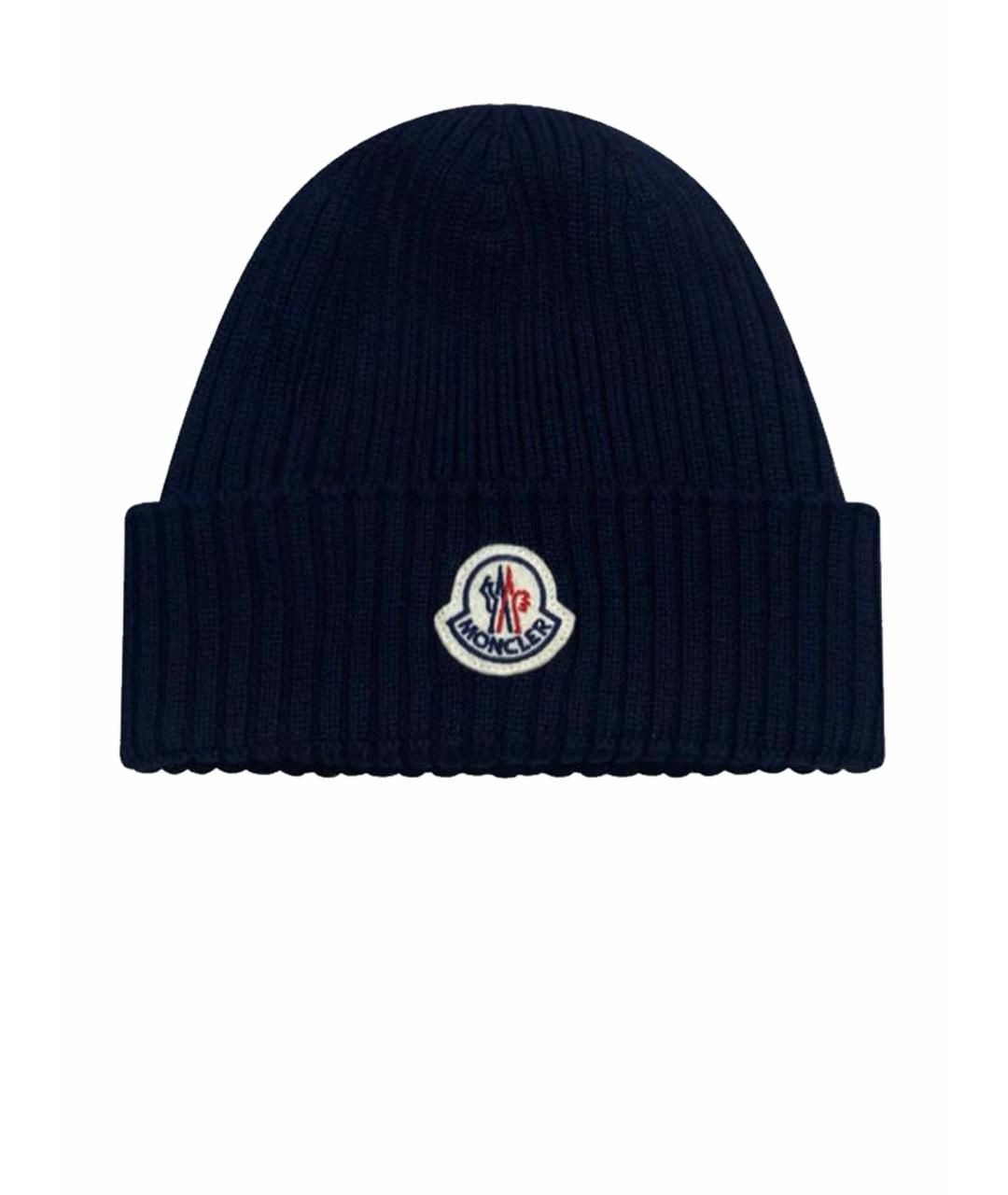 MONCLER Темно-синяя шерстяная шапка, фото 1