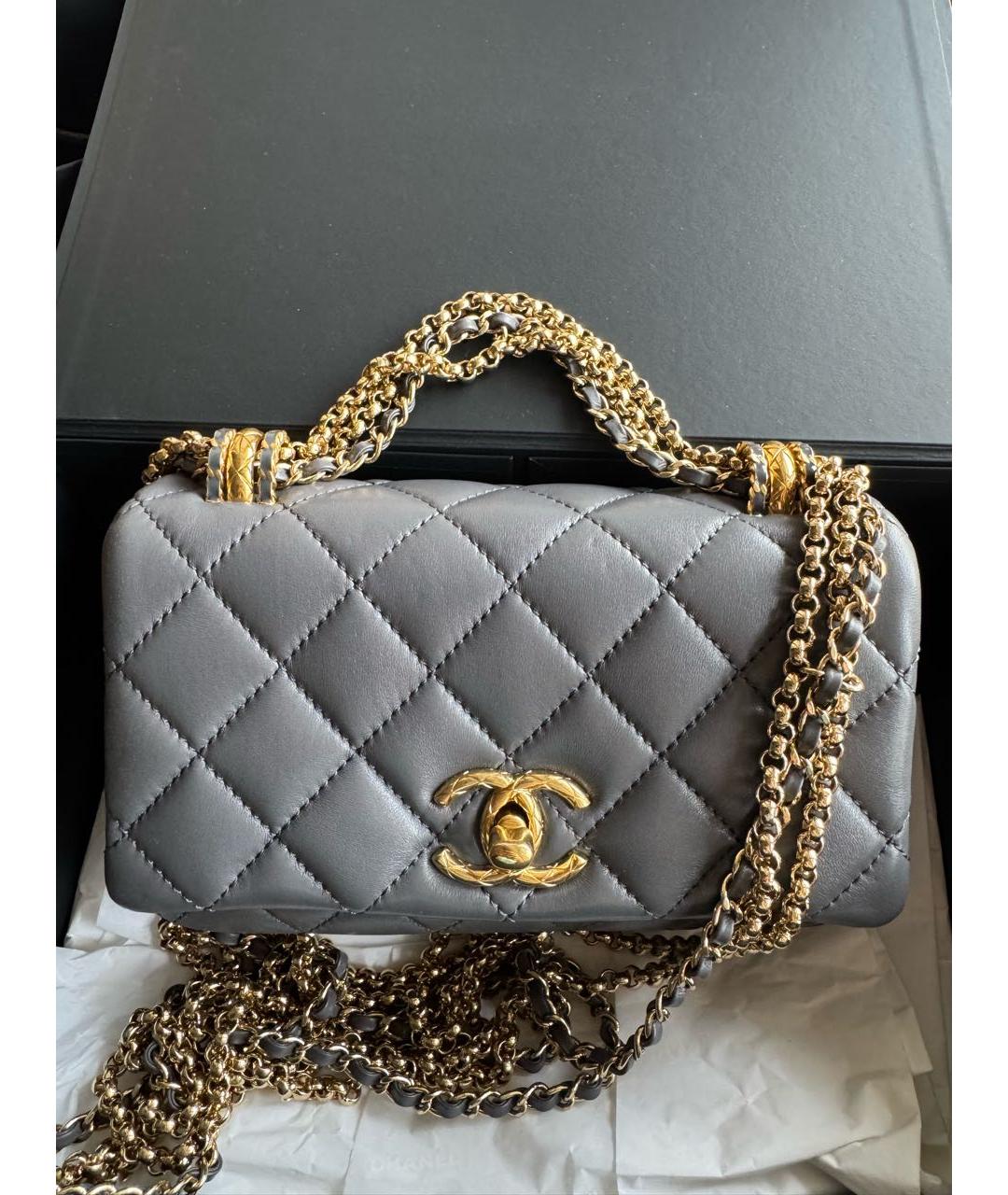 CHANEL Серая кожаная сумка через плечо, фото 8