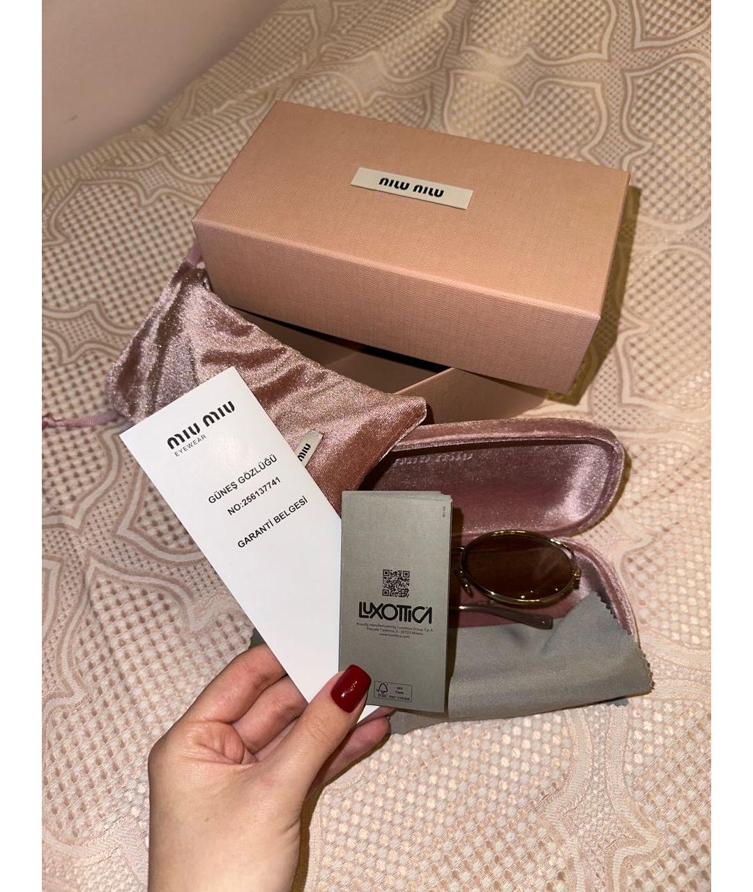 MIU MIU Золотые металлические солнцезащитные очки, фото 5