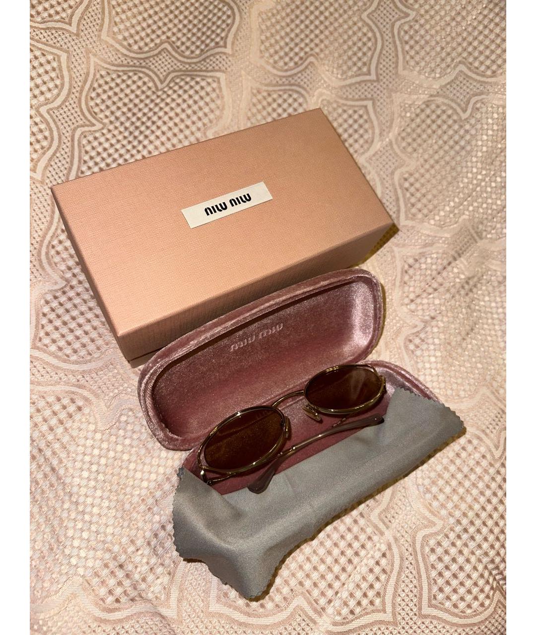 MIU MIU Золотые металлические солнцезащитные очки, фото 3