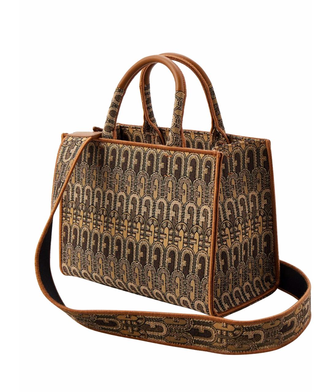 FURLA Коричневая жаккардовая сумка тоут, фото 1