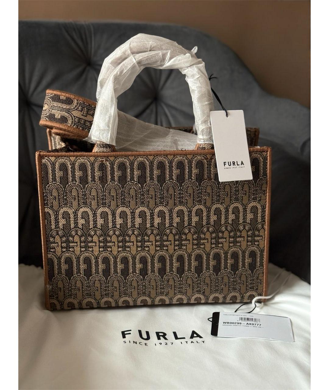FURLA Коричневая жаккардовая сумка тоут, фото 4