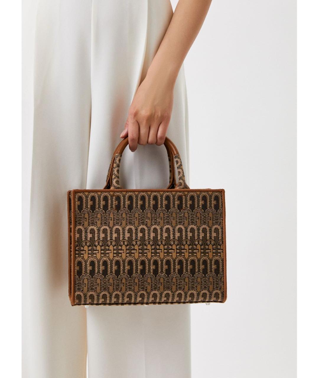 FURLA Коричневая жаккардовая сумка тоут, фото 3