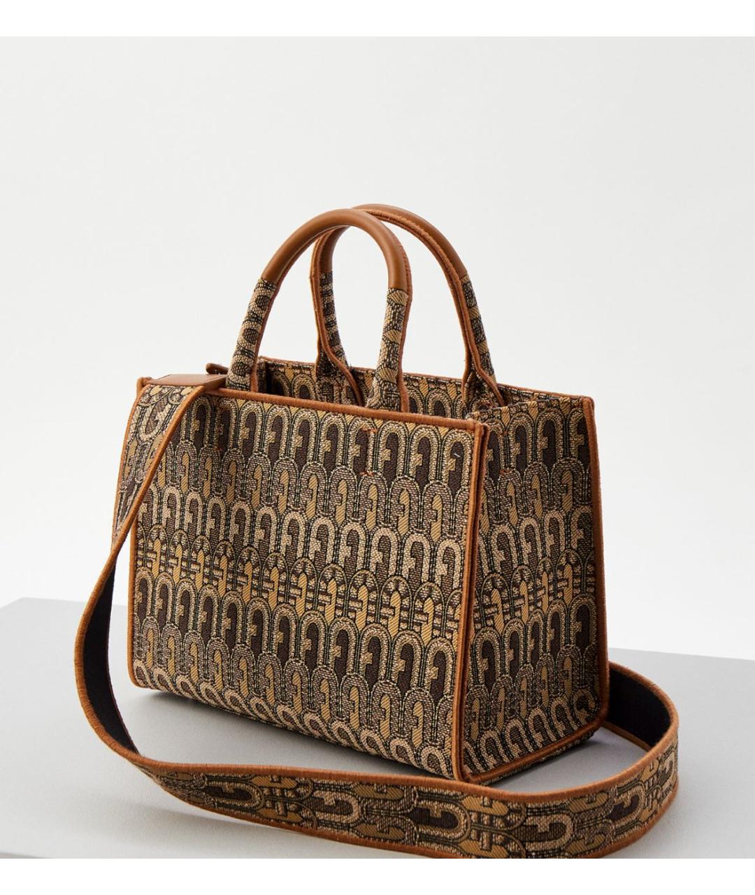 FURLA Коричневая жаккардовая сумка тоут, фото 5