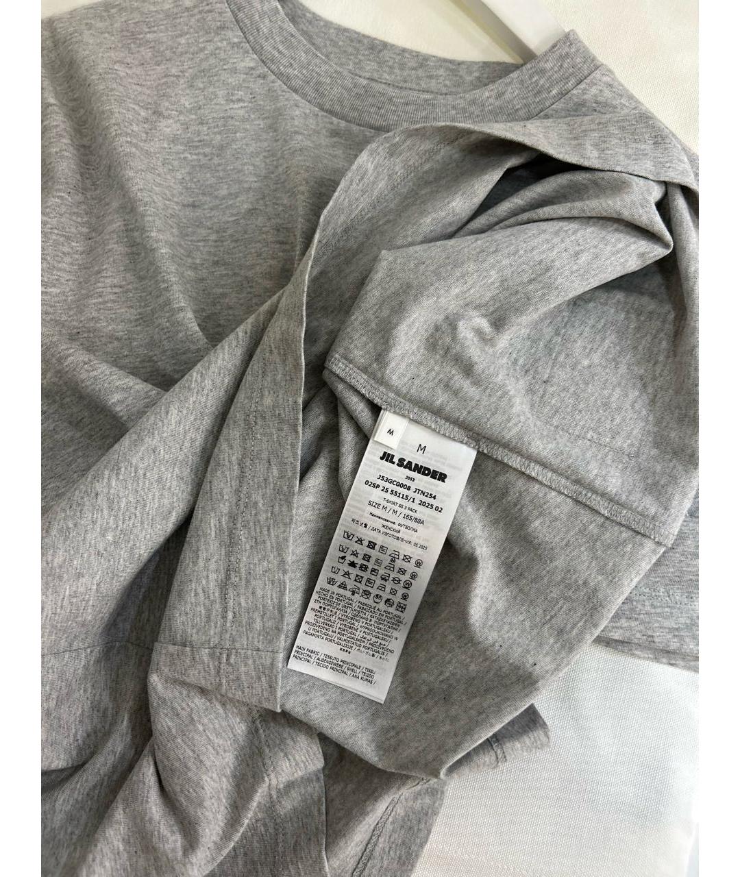 JIL SANDER Серая хлопковая футболка, фото 5