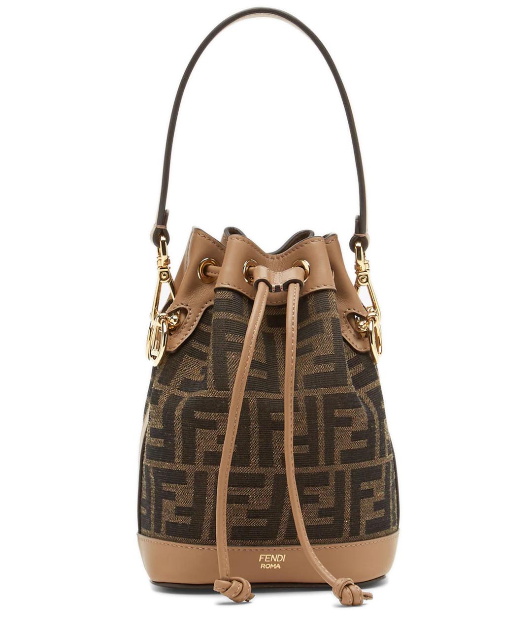 FENDI Коричневая жаккардовая сумка тоут, фото 1