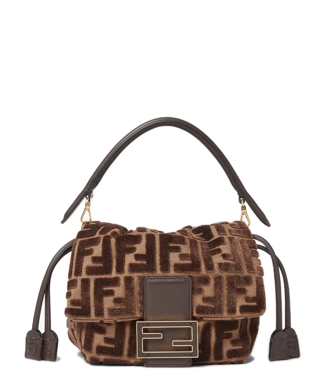 FENDI Коричневая жаккардовая сумка через плечо, фото 1