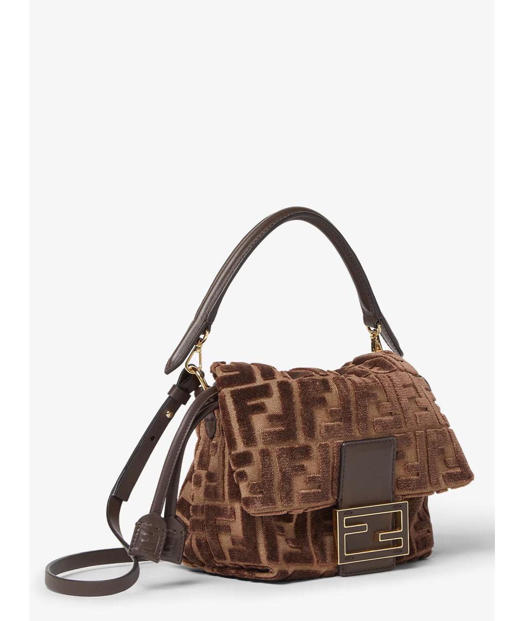 FENDI Коричневая жаккардовая сумка через плечо, фото 3