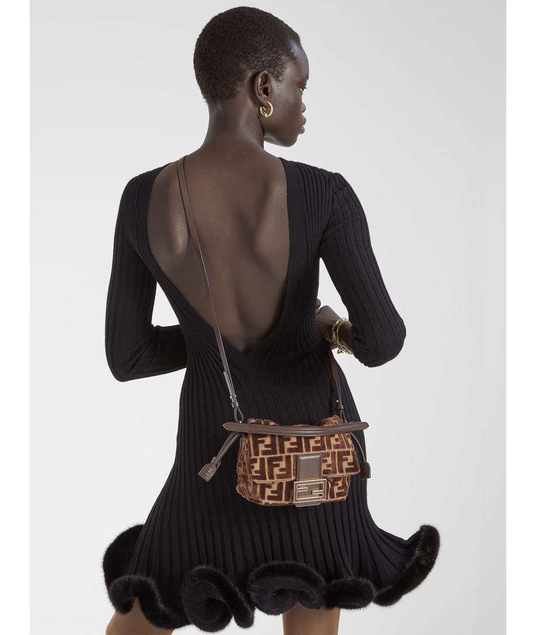 FENDI Коричневая жаккардовая сумка через плечо, фото 2