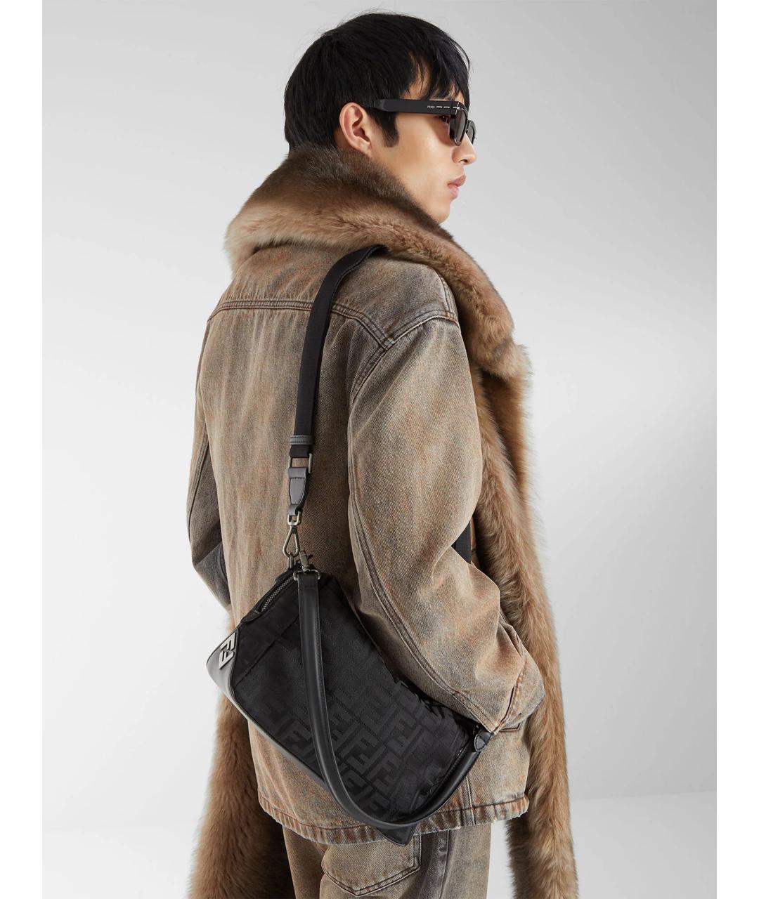 FENDI Черная жаккардовая сумка на плечо, фото 2