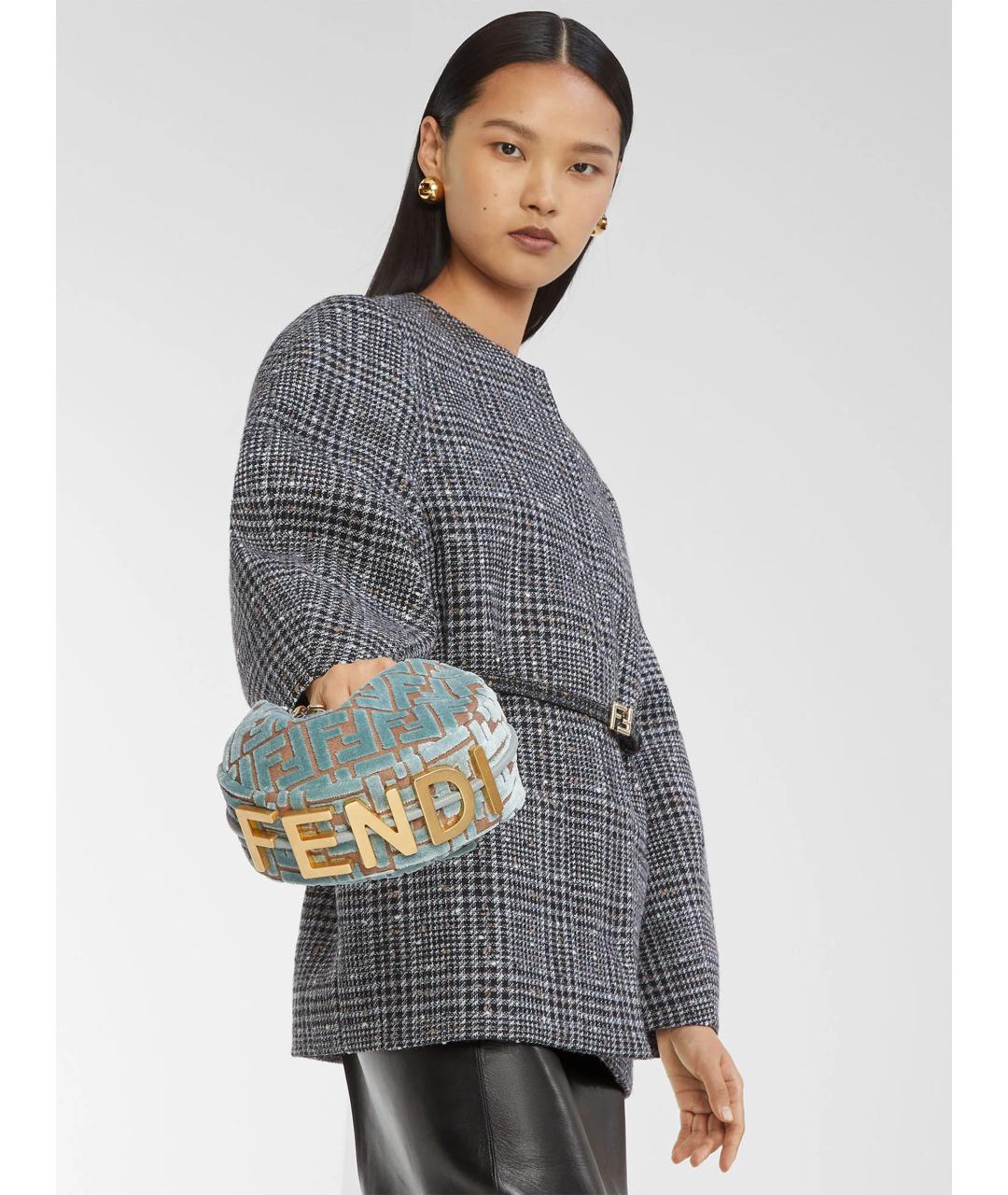 FENDI Бирюзовая жаккардовая сумка через плечо, фото 2