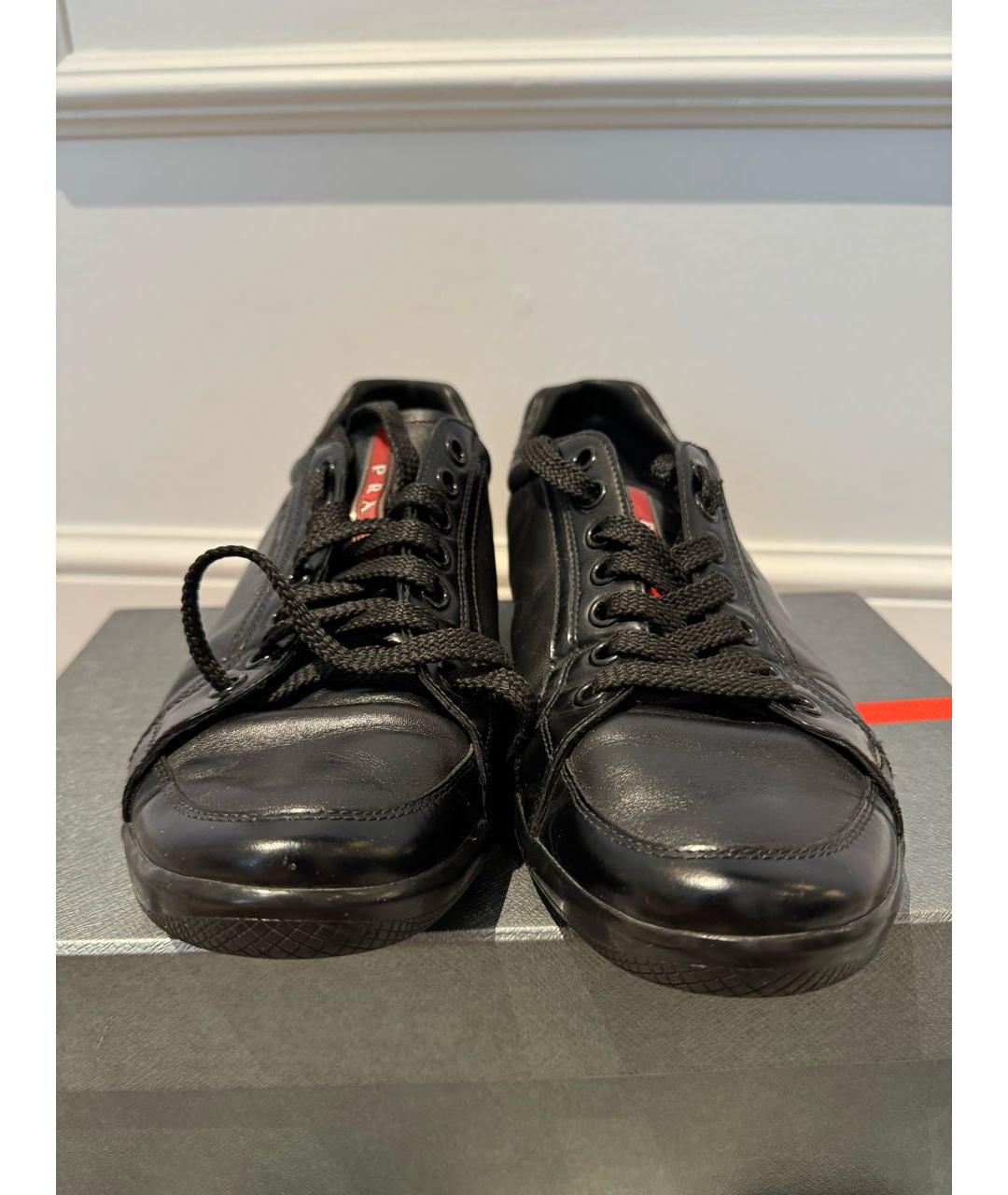 PRADA Черные кожаные низкие кроссовки / кеды, фото 3