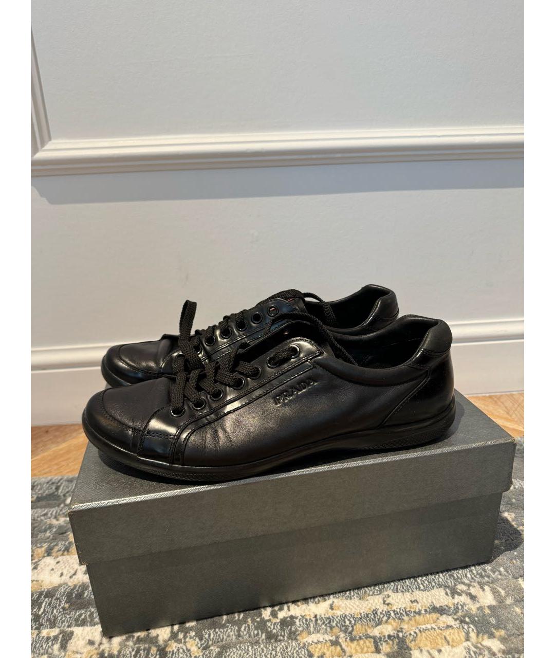 PRADA Черные кожаные низкие кроссовки / кеды, фото 9