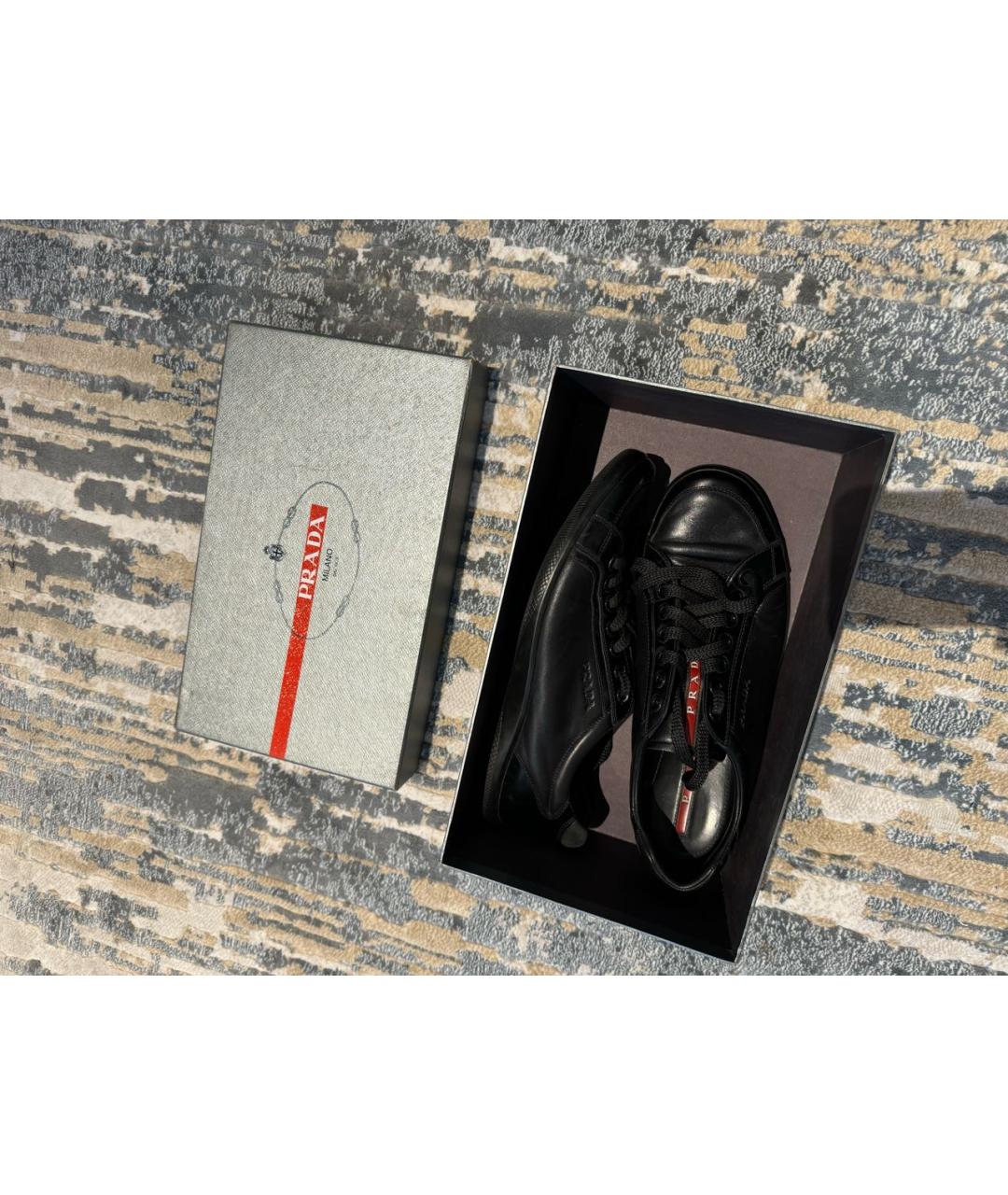 PRADA Черные кожаные низкие кроссовки / кеды, фото 5