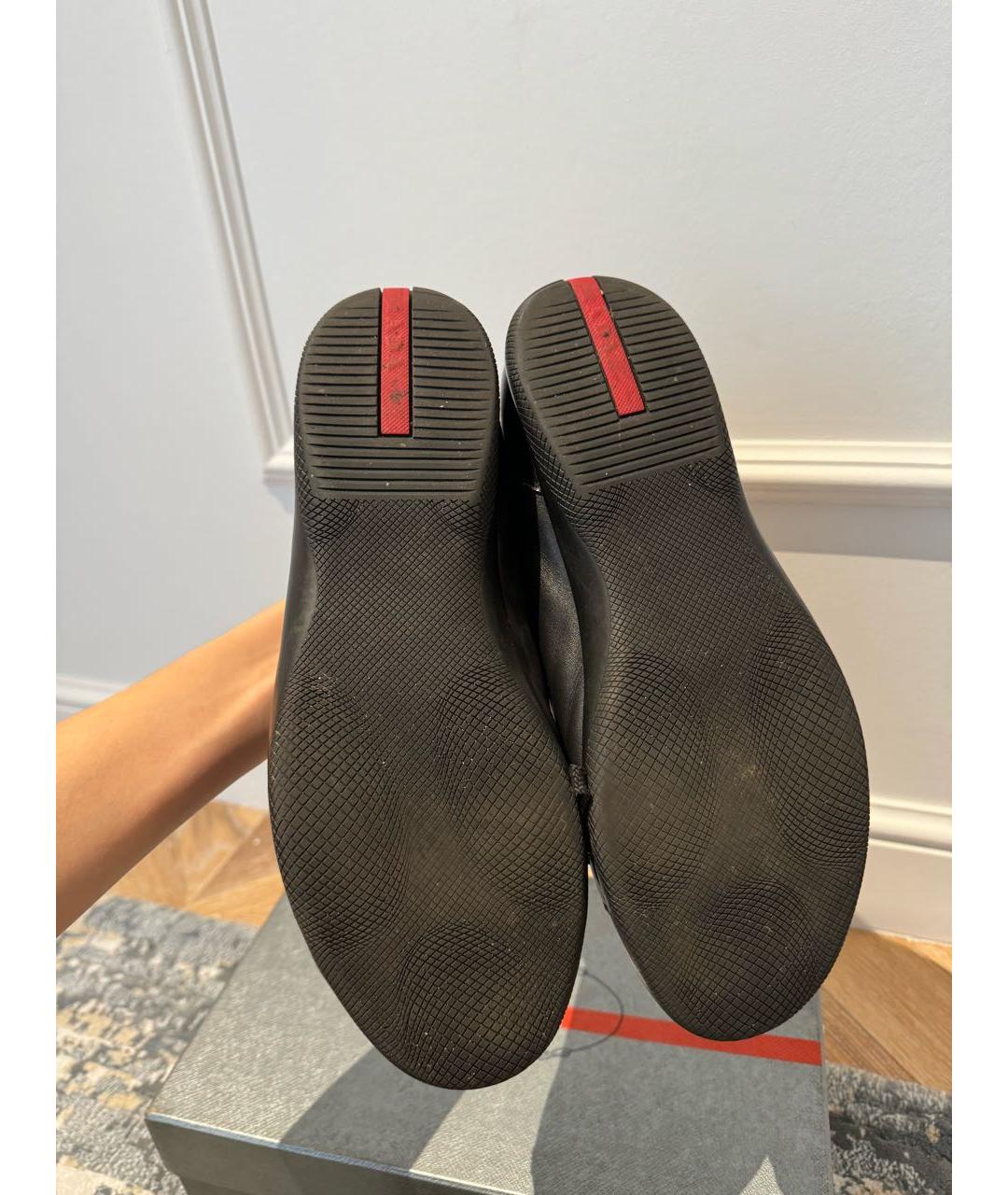 PRADA Черные кожаные низкие кроссовки / кеды, фото 4