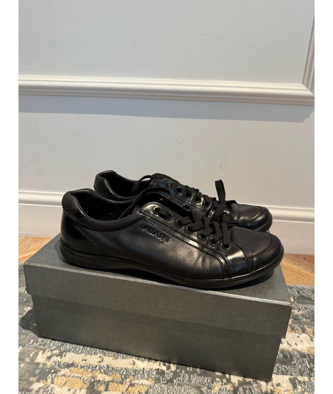 PRADA Черные кожаные низкие кроссовки / кеды, фото 10