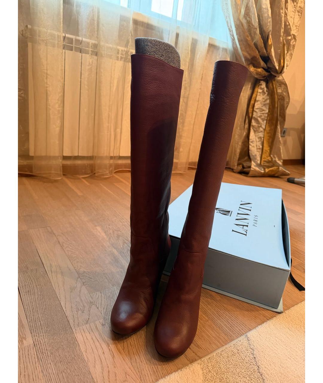 LANVIN Бордовые кожаные сапоги, фото 3