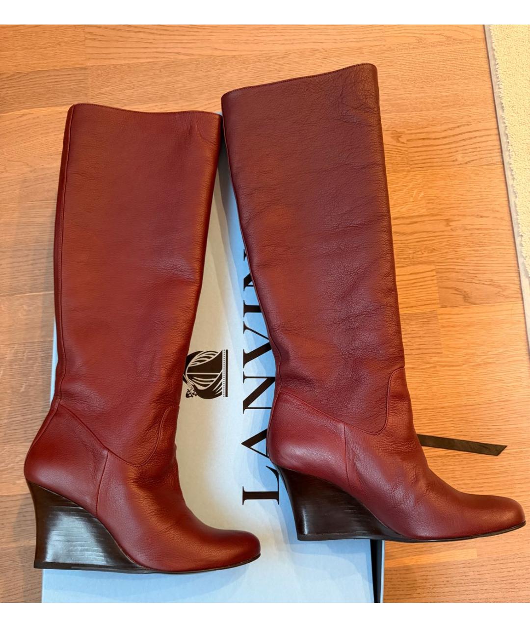 LANVIN Бордовые кожаные сапоги, фото 8