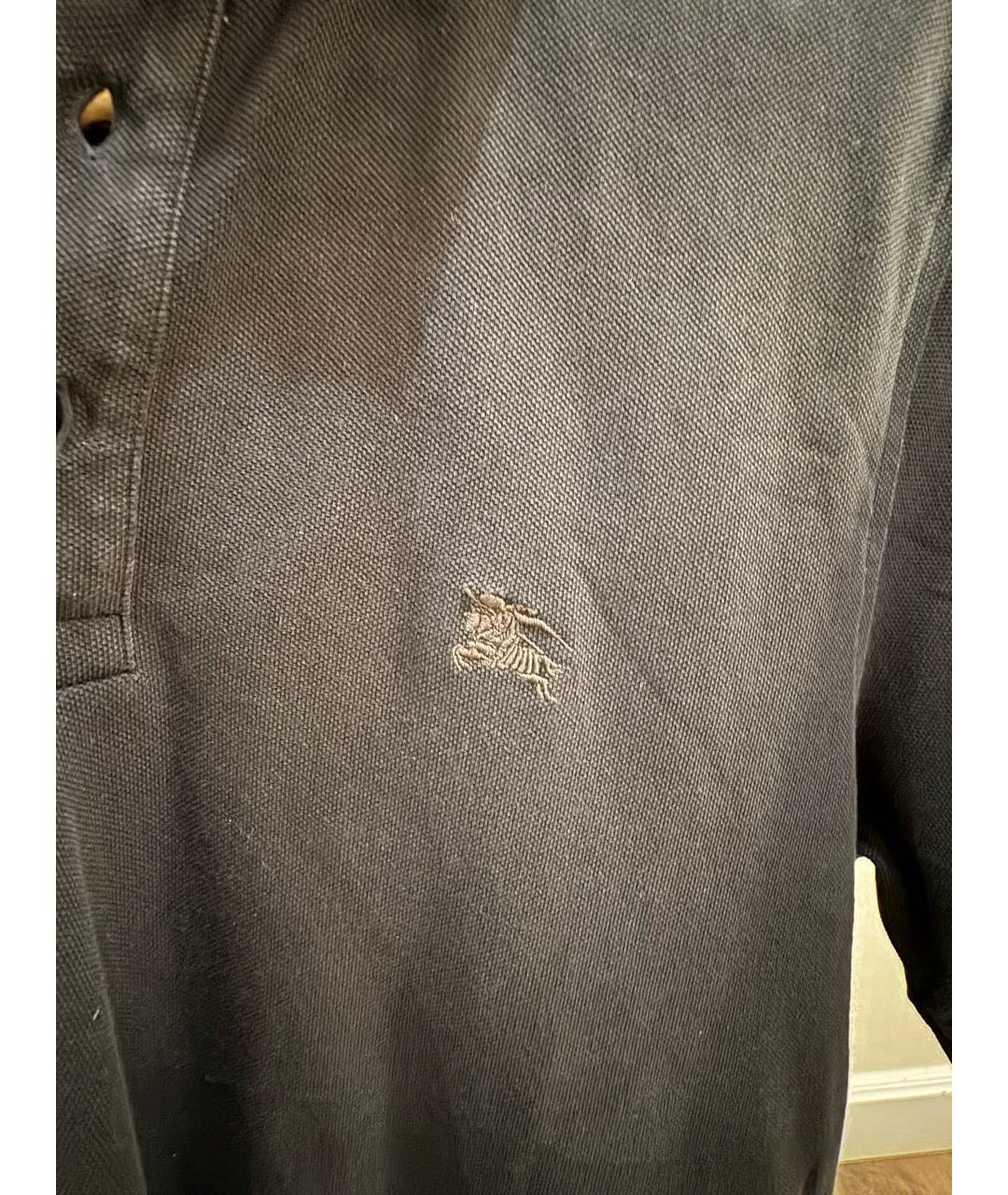 BURBERRY Черное хлопковое поло с коротким рукавом, фото 4