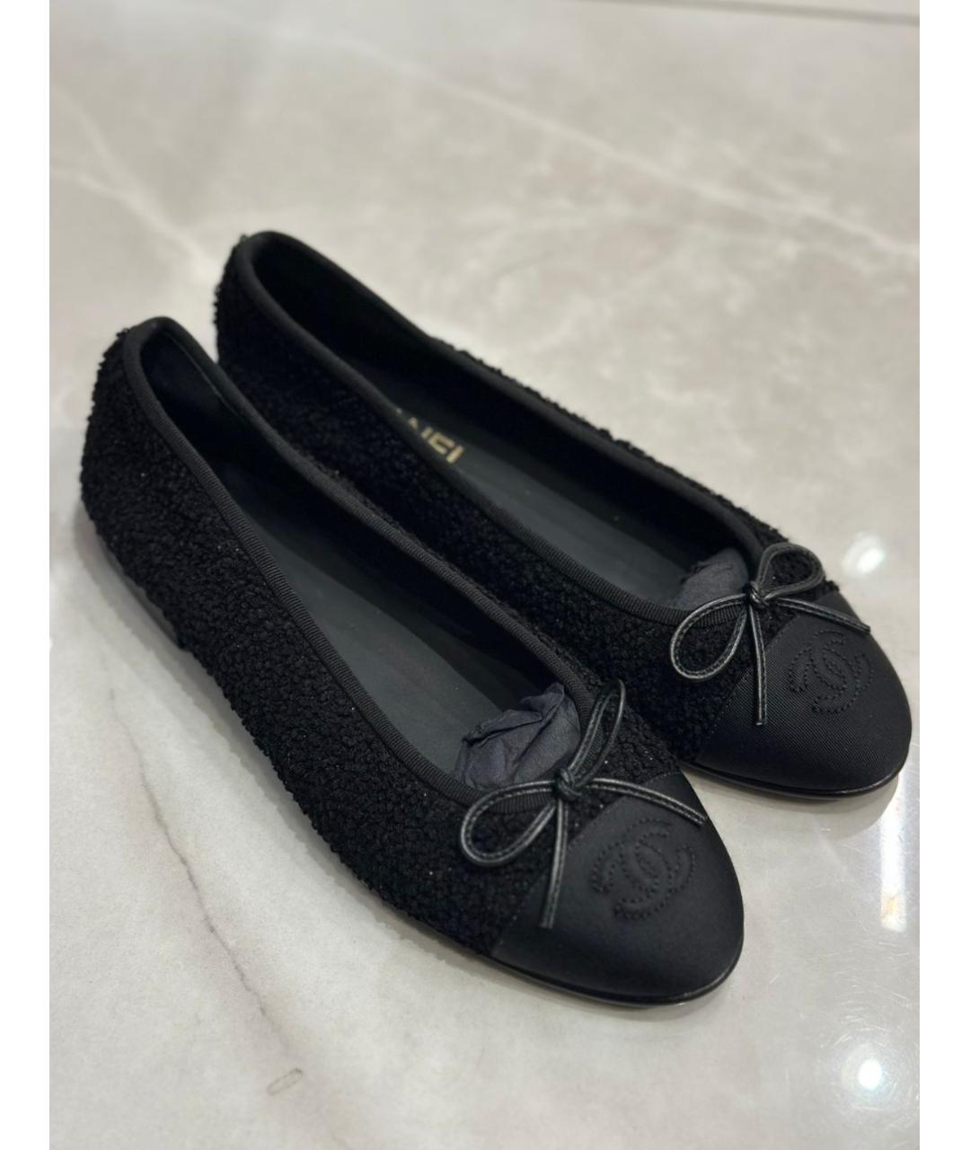 CHANEL Черные текстильные балетки, фото 4