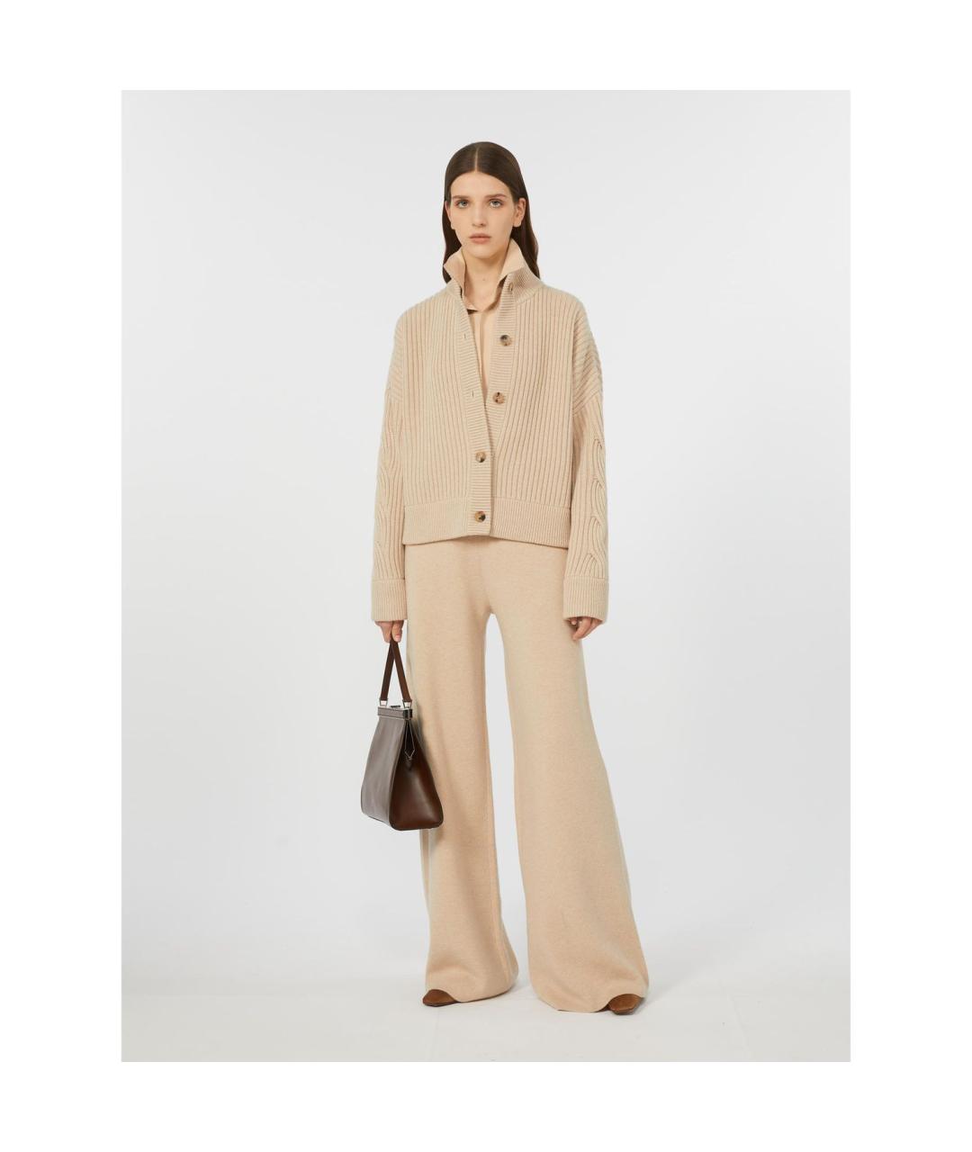 MAX MARA Бежевые шерстяные прямые брюки, фото 2