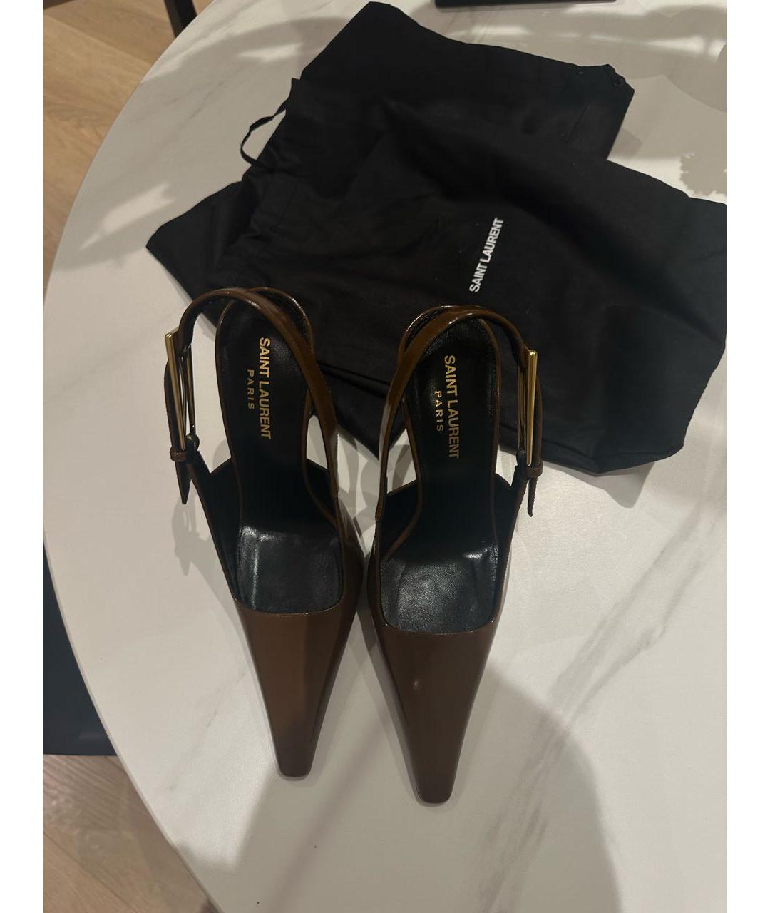 SAINT LAURENT Коричневые туфли из лакированной кожи, фото 4