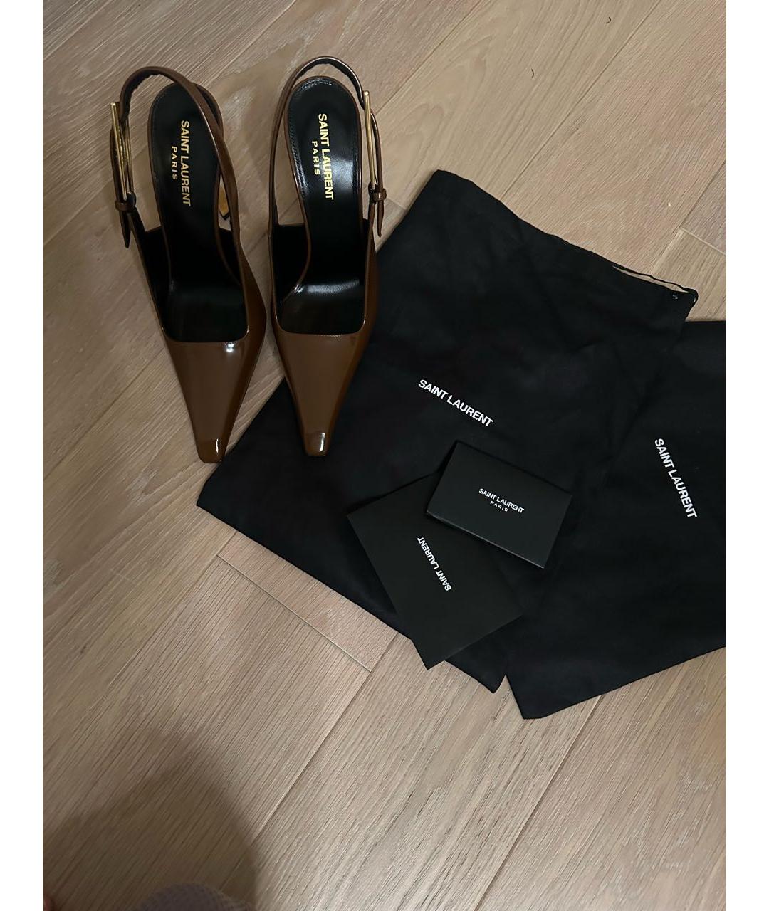 SAINT LAURENT Коричневые туфли из лакированной кожи, фото 2