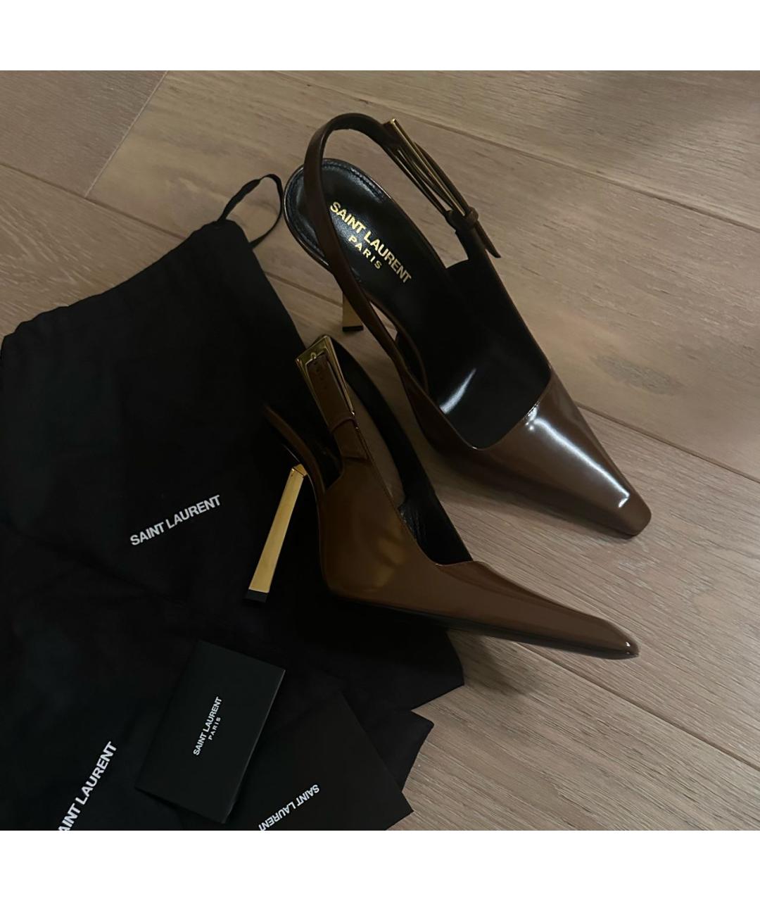 SAINT LAURENT Коричневые туфли из лакированной кожи, фото 5