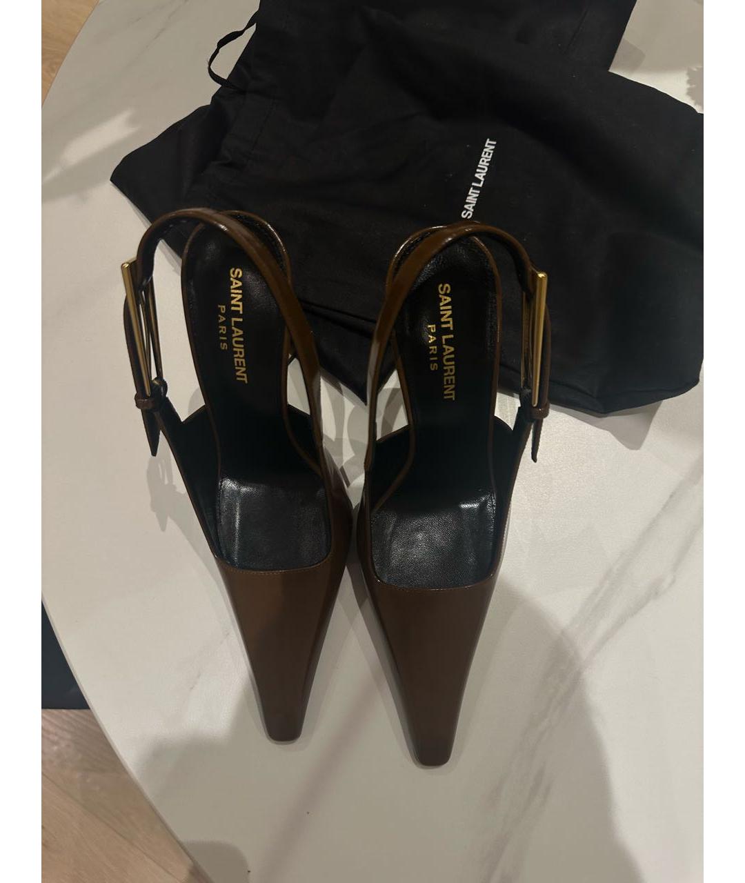 SAINT LAURENT Коричневые туфли из лакированной кожи, фото 3