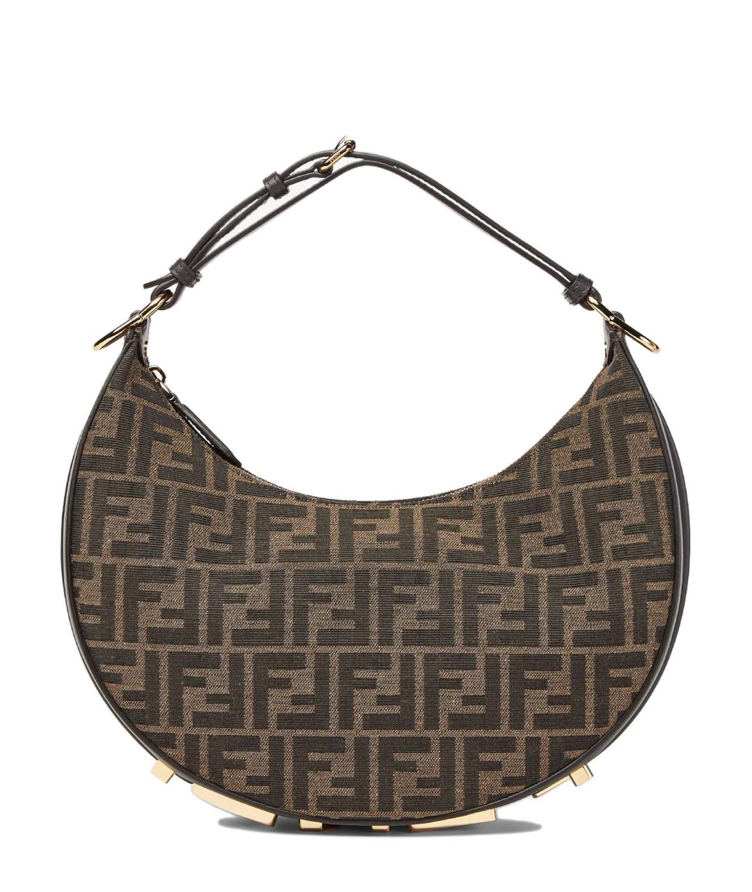 FENDI Коричневая жаккардовая сумка через плечо, фото 1