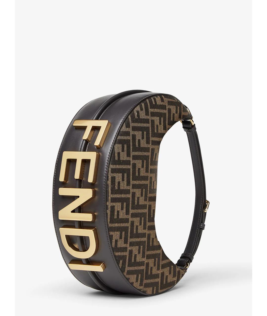 FENDI Коричневая жаккардовая сумка через плечо, фото 2