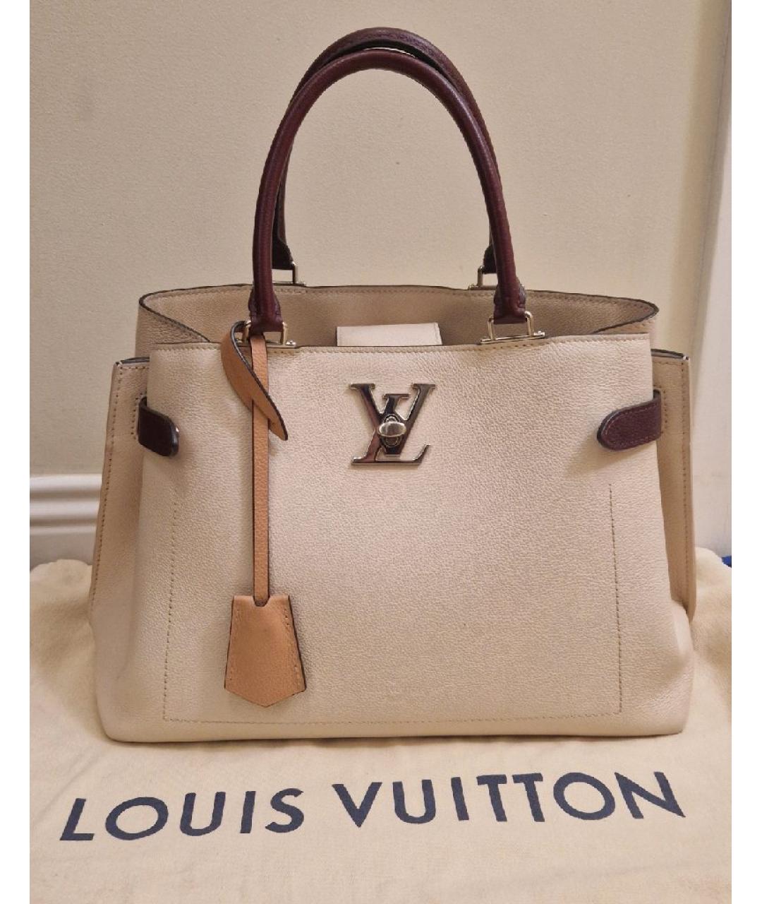 LOUIS VUITTON Бежевая кожаная сумка тоут, фото 9