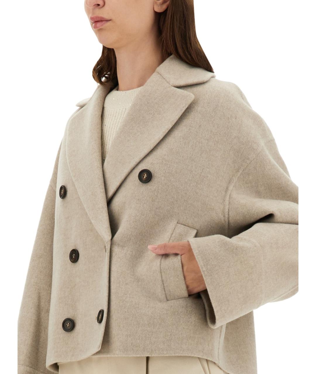 BRUNELLO CUCINELLI Бежевое шерстяное пальто, фото 5