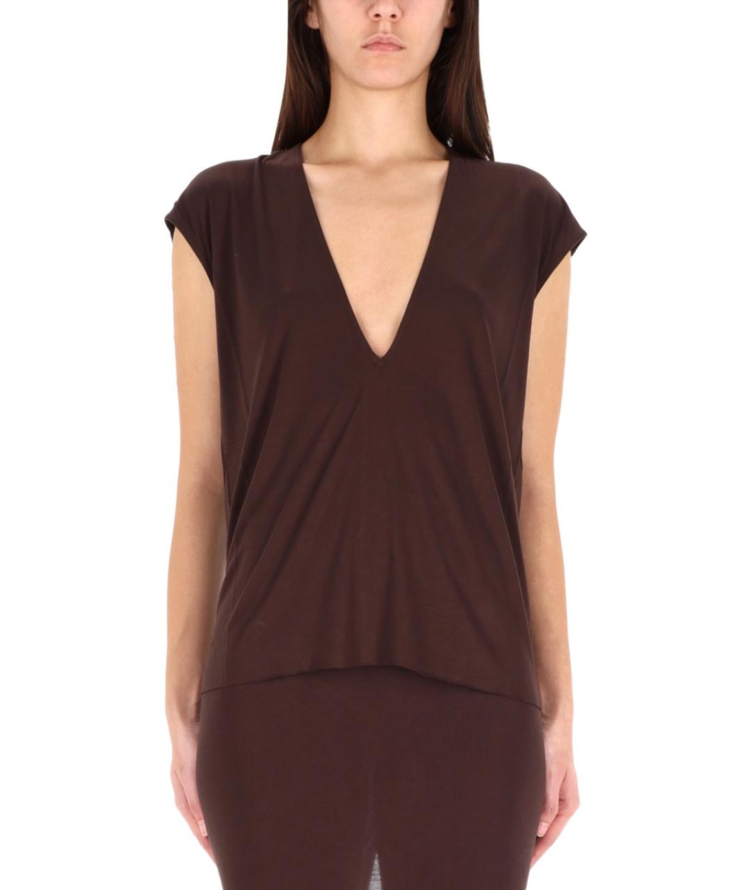 RICK OWENS Коричневая вискозная футболка, фото 5
