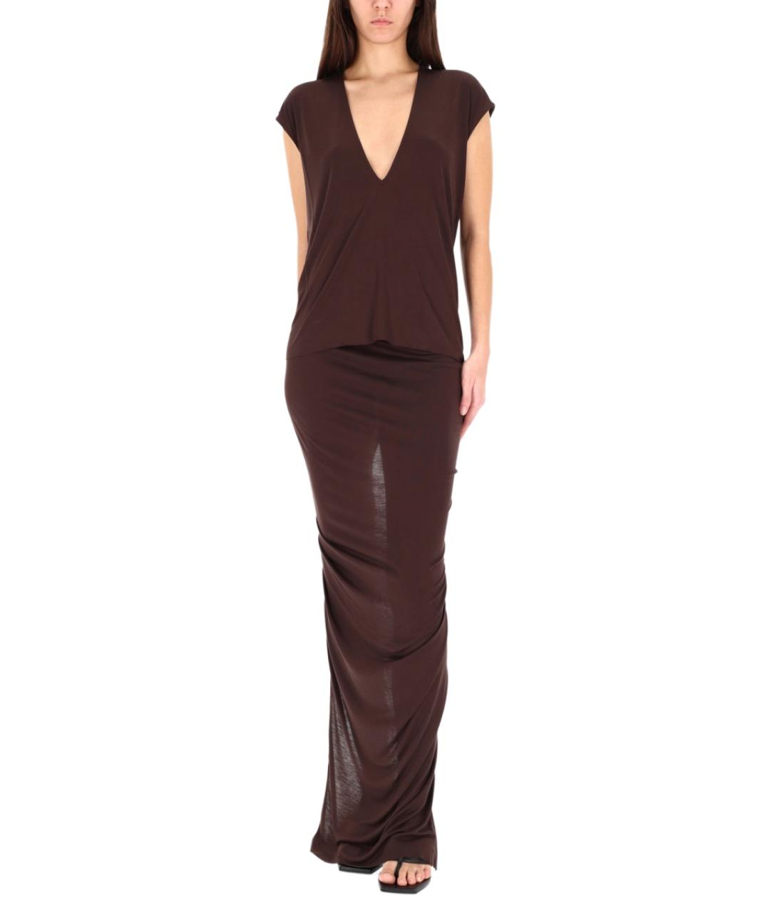 RICK OWENS Коричневая вискозная футболка, фото 2