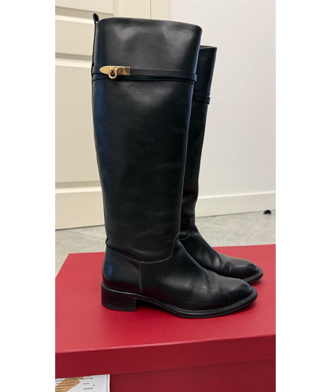 FERRAGAMO Черные кожаные сапоги, фото 9