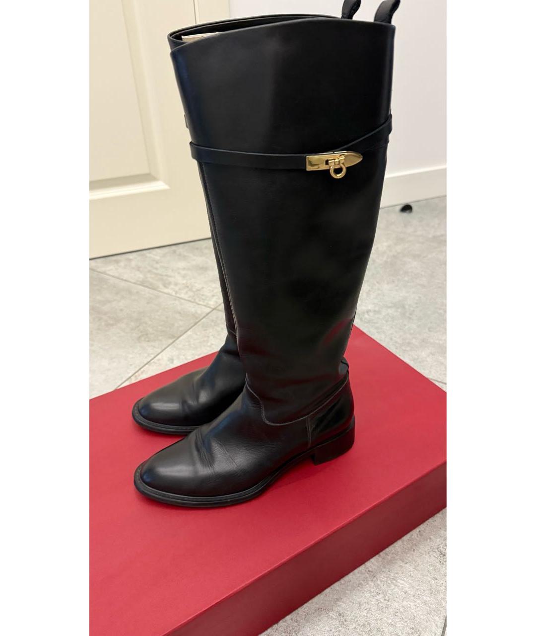FERRAGAMO Черные кожаные сапоги, фото 8