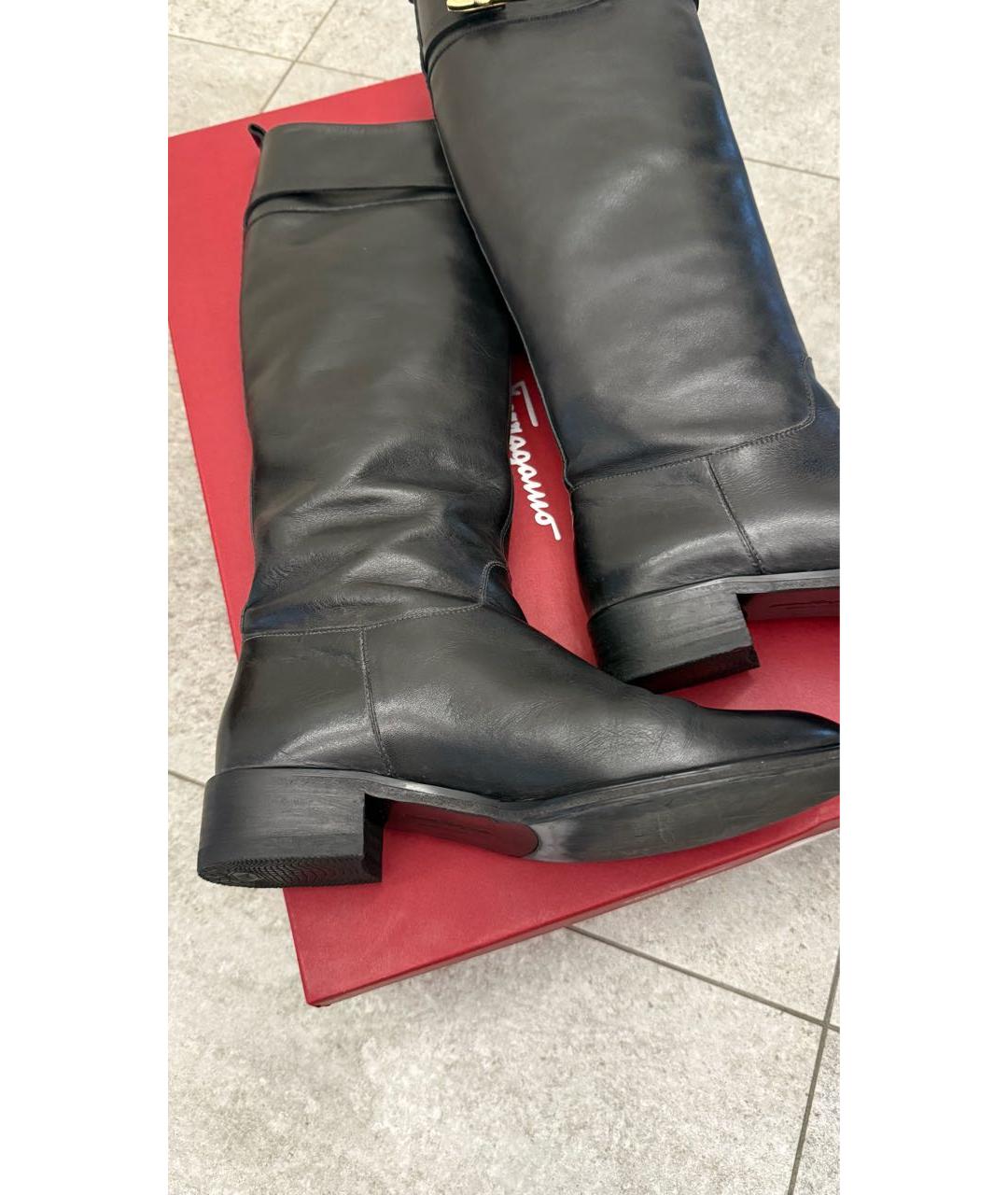 FERRAGAMO Черные кожаные сапоги, фото 6