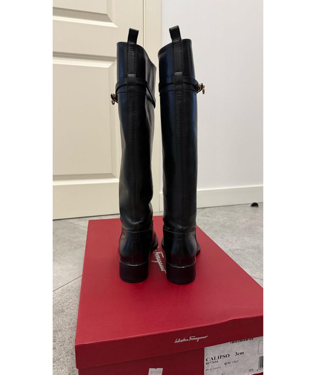 FERRAGAMO Черные кожаные сапоги, фото 4