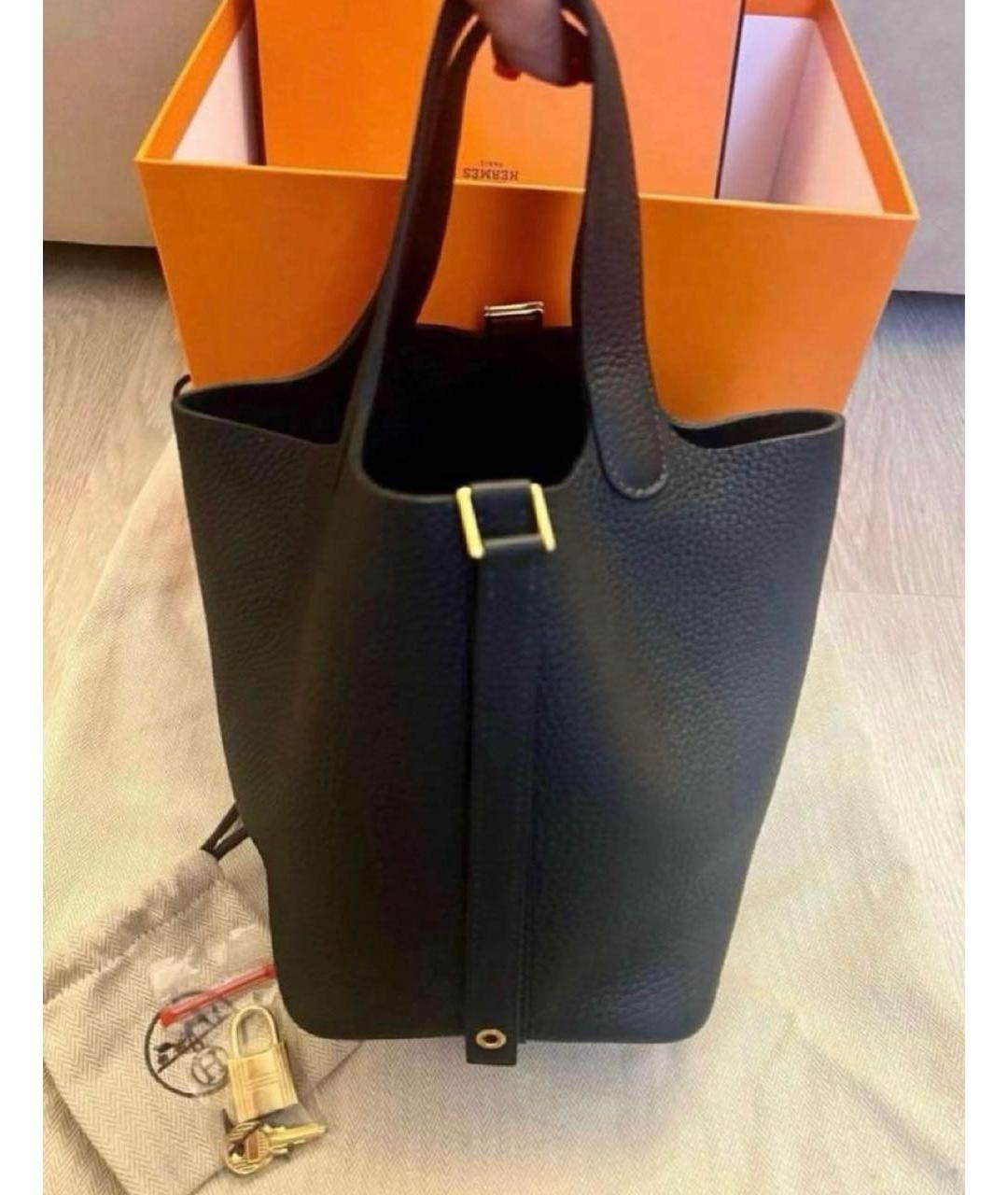 HERMES Черная кожаная сумка с короткими ручками, фото 3