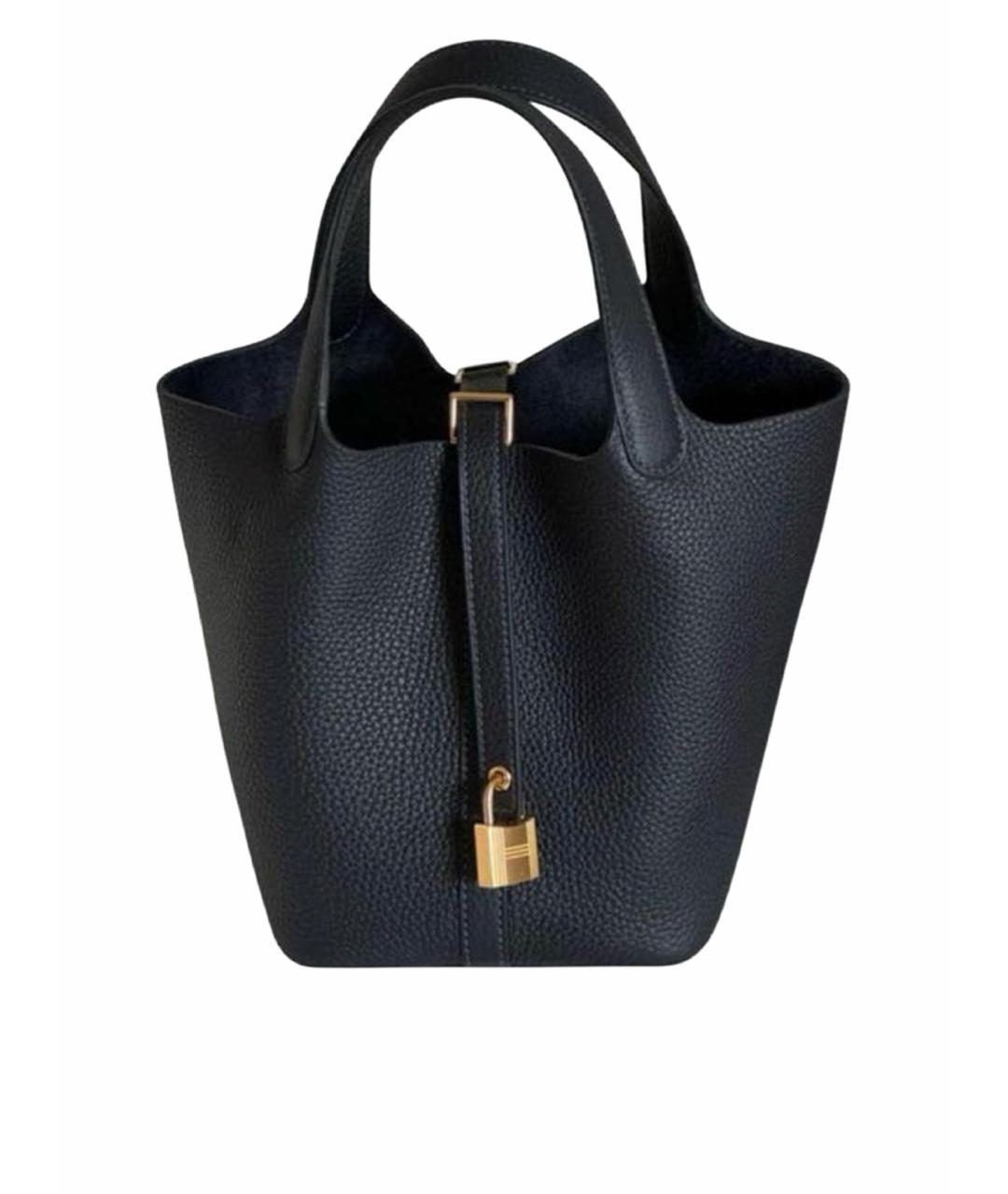 HERMES Черная кожаная сумка с короткими ручками, фото 1