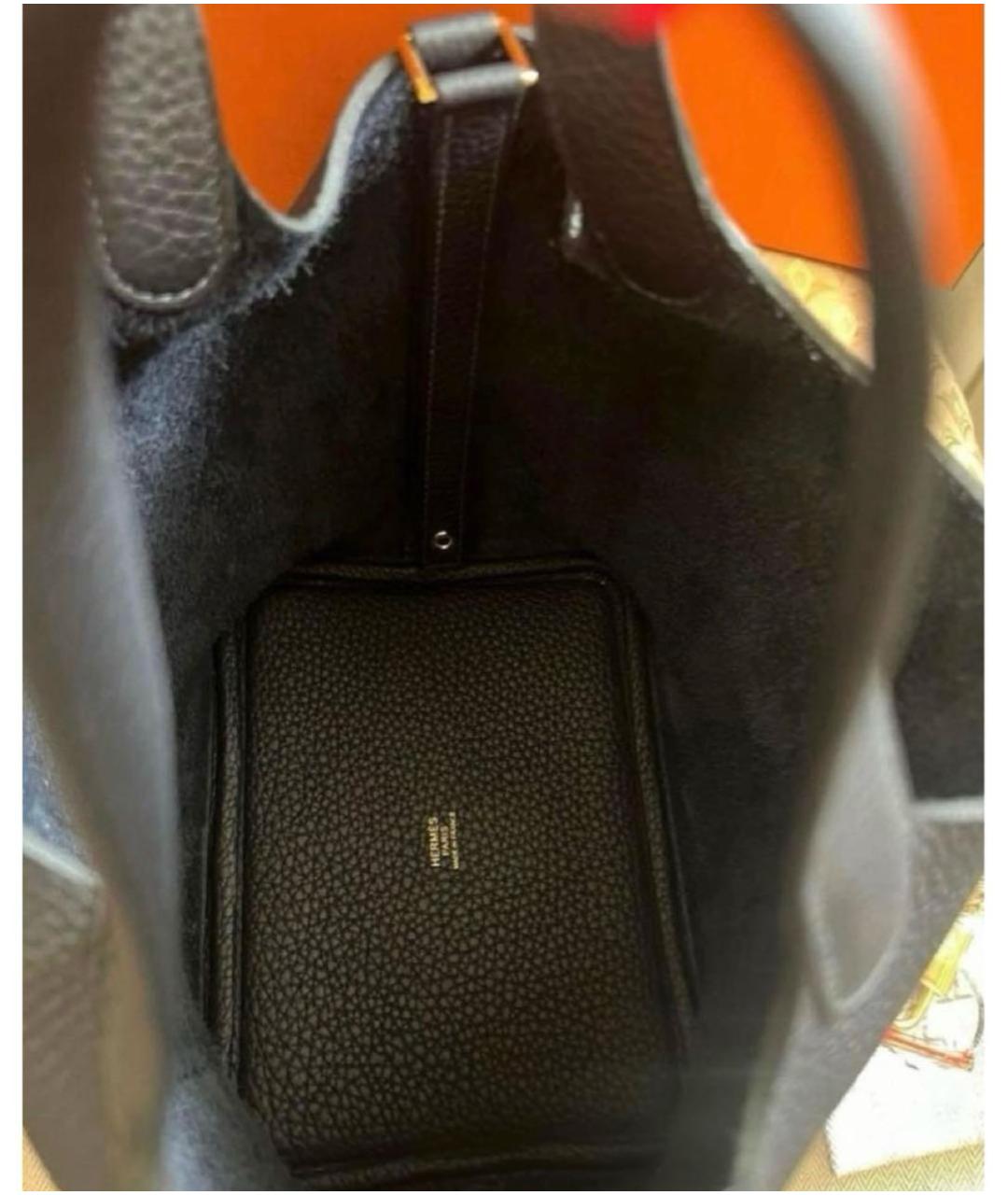 HERMES Черная кожаная сумка с короткими ручками, фото 4